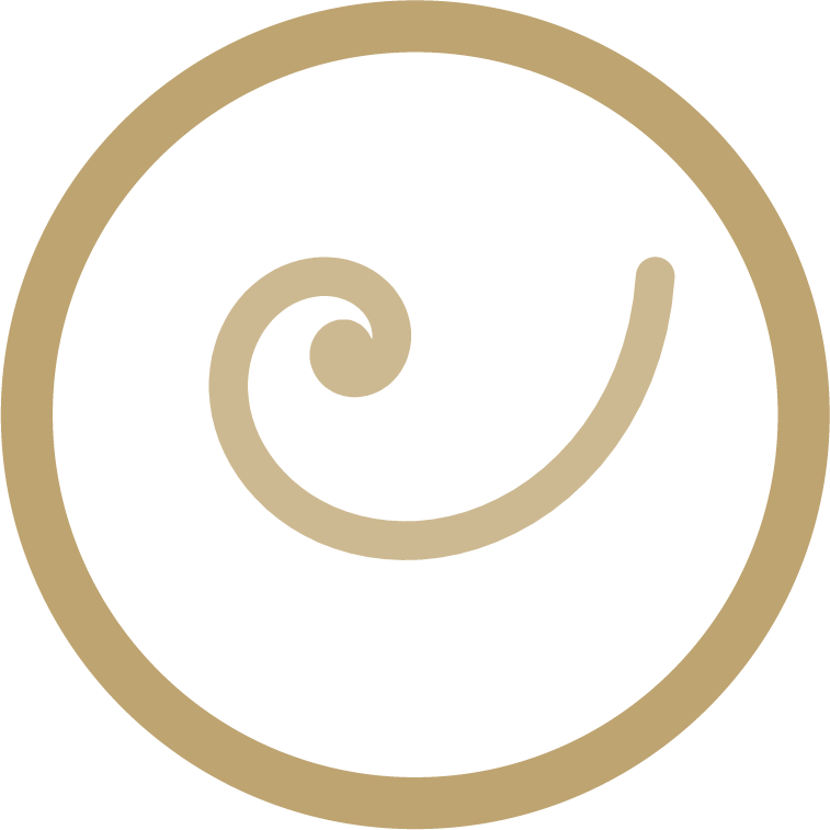 Goldene Spirale im Stil einer Fibonacci- oder Wachstumsspirale innerhalb eines goldenen Kreisrahmens auf hellem Hintergrund.
