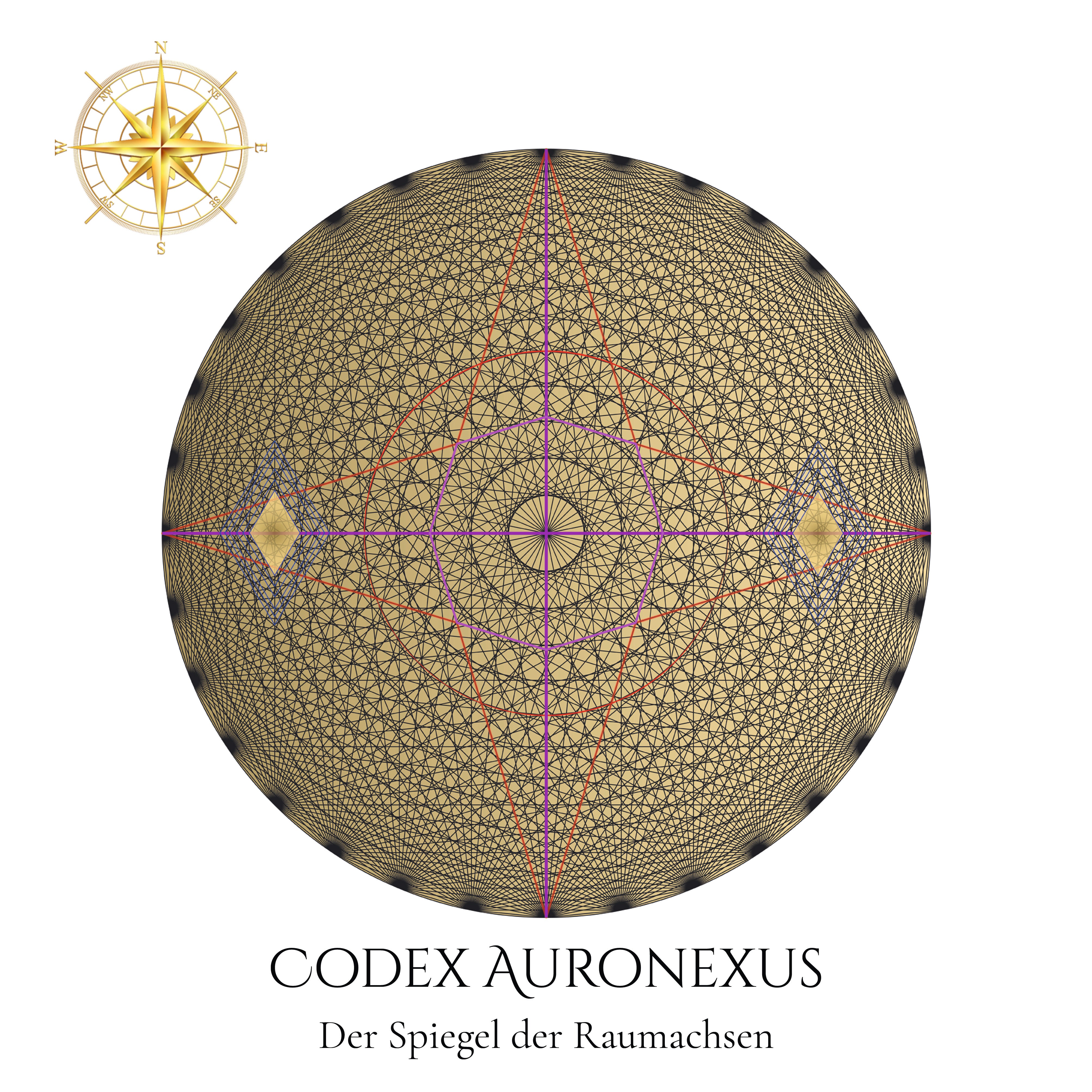 Codex Auronexus – Der Spiegel der Raumachsen, Version Bodenplatte mit Kompass, geometrisches Raumobjekt aus der Raumarchitektur-Serie von QuantumSeele